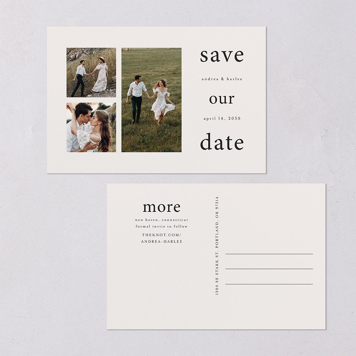 Timeless Photo Trio Save the Date Postcards Linen