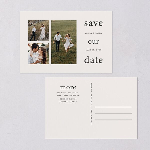 Timeless Photo Trio Save the Date Postcards Linen
