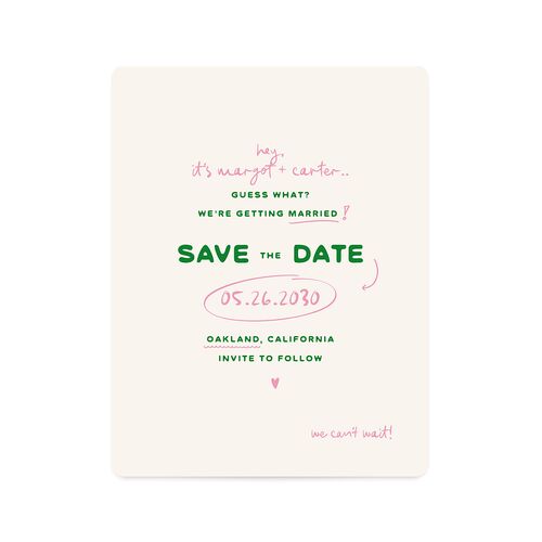Whimsically Retro Handwritten Note Save The Date Magnets Kelly Green Magnet Paper
