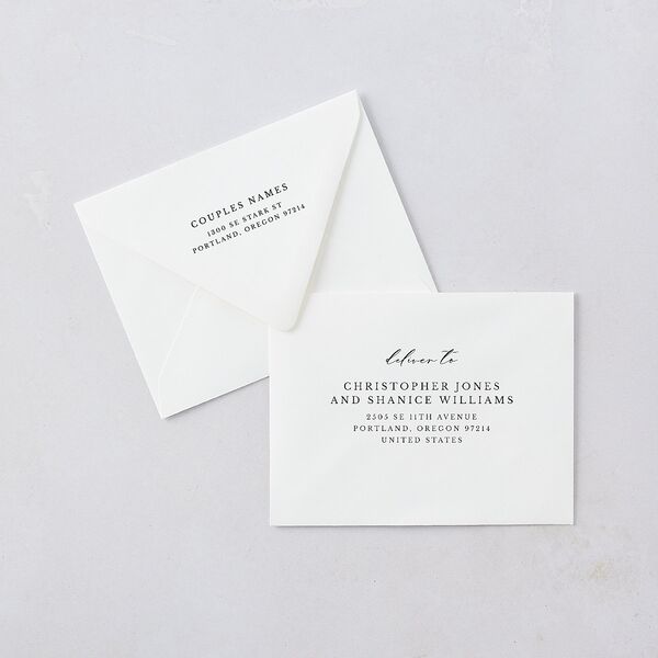 Eucalyptus Frame Save the Date Petite Card Euro Envelopes Luxe Pure White White Both Recipient and Return Addresses Signature