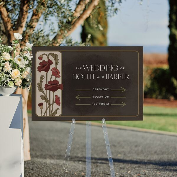 Vintage Nouveau Floral Standard Direction Sign Large Merlot Standard Indoor Foam Core L Direction