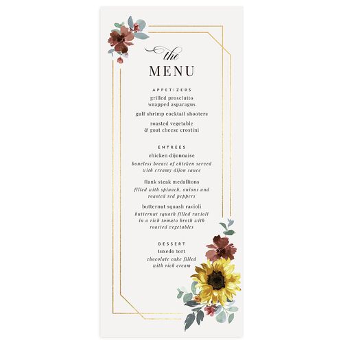Floral Frame Foil Menus Gold Daisy Signature