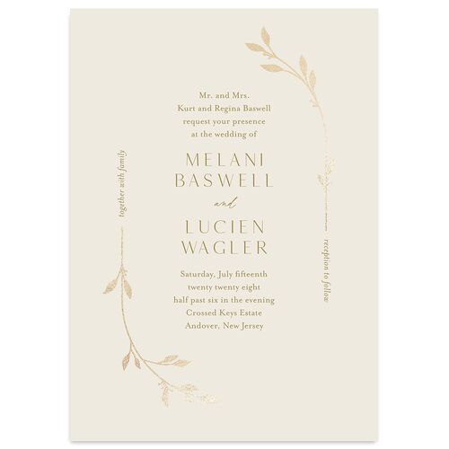 Gilded Sprigs Foil Wedding Invitations Gold Biscotti Signature Blank No Standard