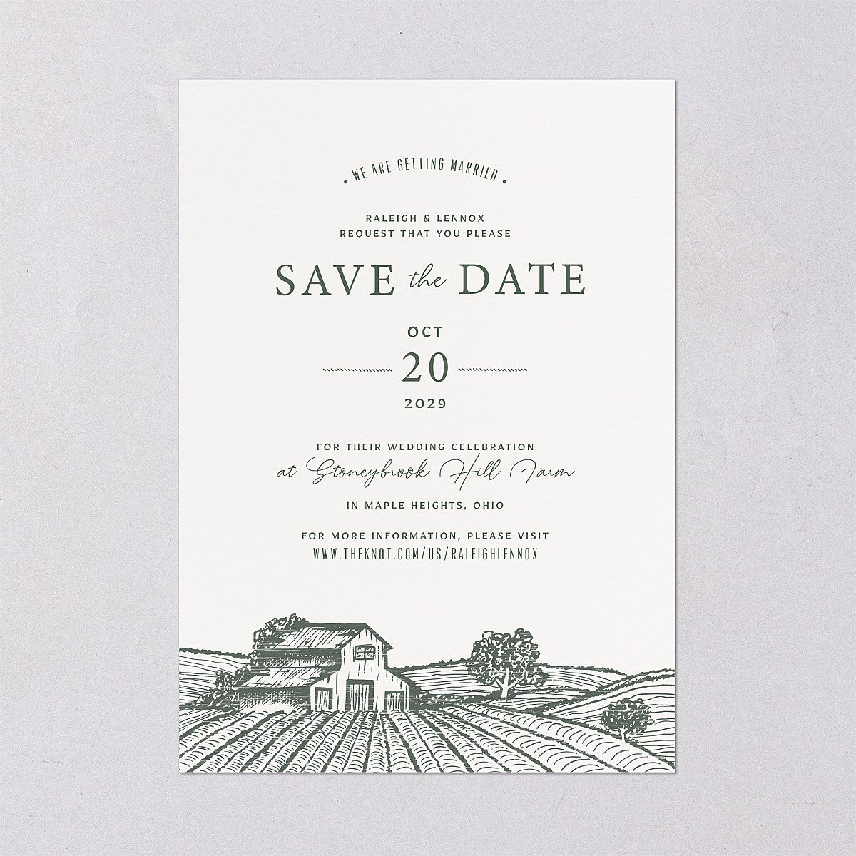 Country Farm Save The Date Cards Hunter Green Signature smooth Blank No Standard