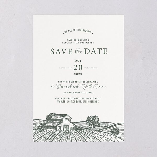 Country Farm Save The Date Cards Hunter Green Signature smooth Blank No Standard