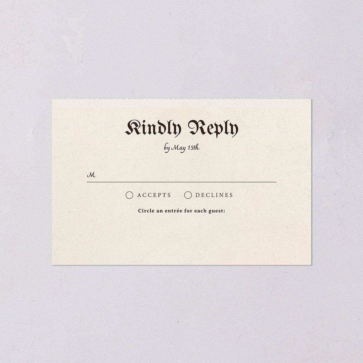 Medieval Renaissance All-in-One Wedding Invitations Moss Signature Light Both Recipient and Return Addresses No