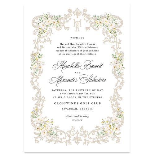 Elegant Floral Regency Wedding Invitations Pure White Signature Blank No Standard