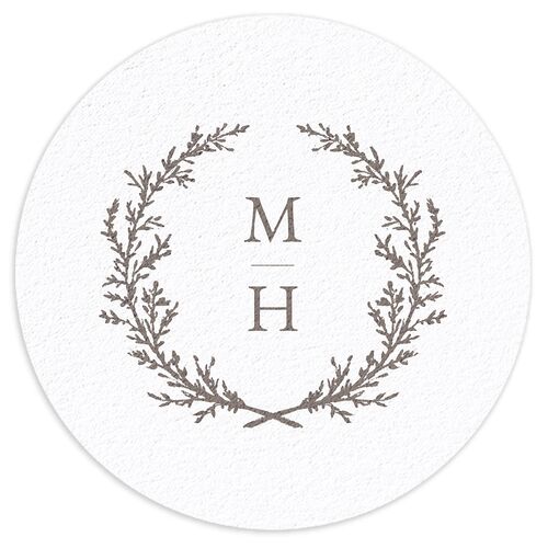 Monogram Branches Botanical Coasters Steel Gray Cardboard Circle