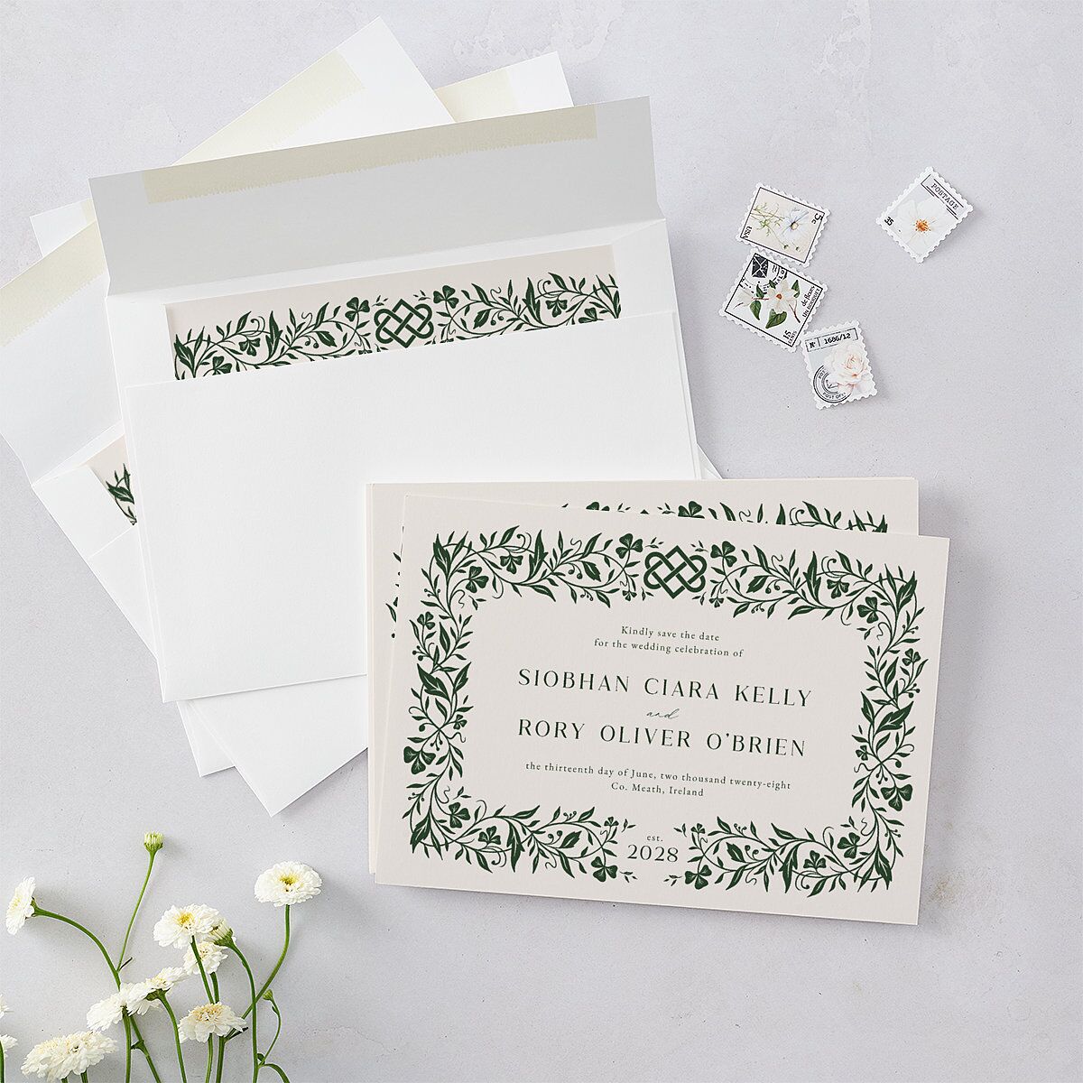 Celtic Knot Save the Date Cards Hunter Green Signature smooth Blank No Standard