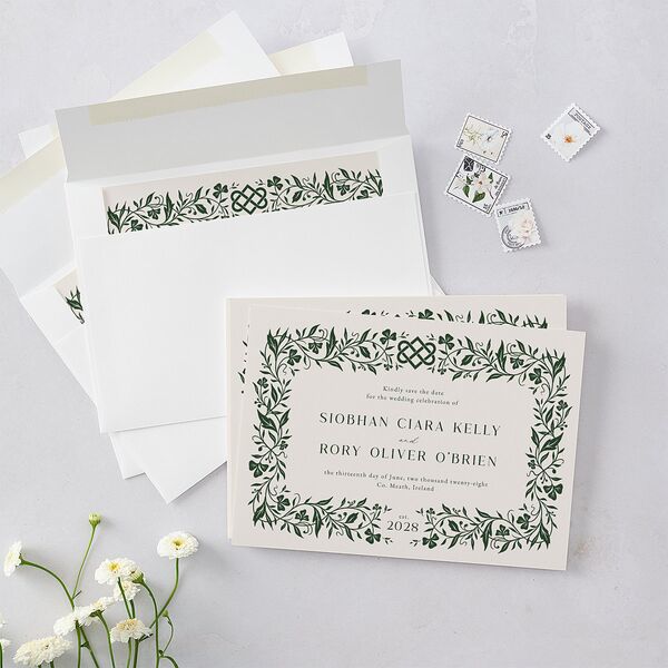 Celtic Knot Save the Date Cards Hunter Green Signature smooth Blank No Standard