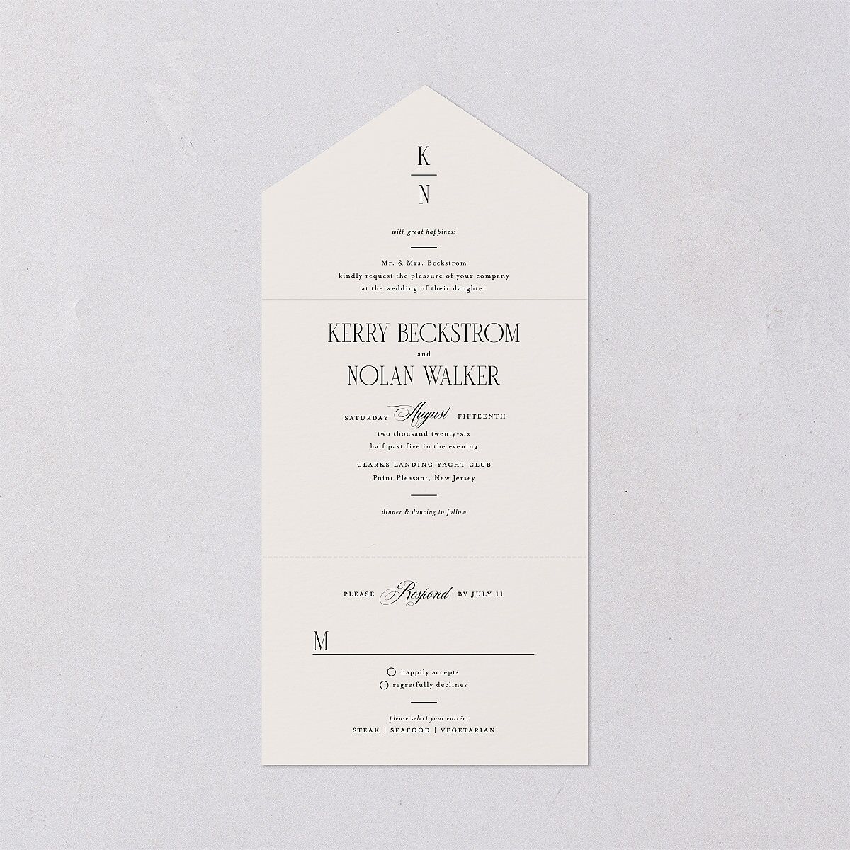 Cosmopolitan All-in-One Wedding Invitations Champagne Signature Light Both Recipient and Return Addresses No