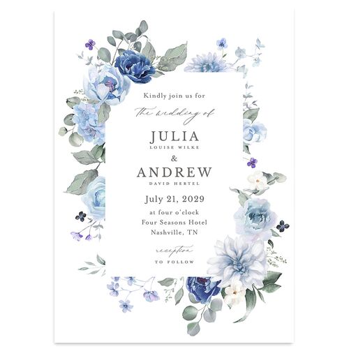 Elegant Floral Wedding Invitations Dusty Blue Signature Blank Standard No