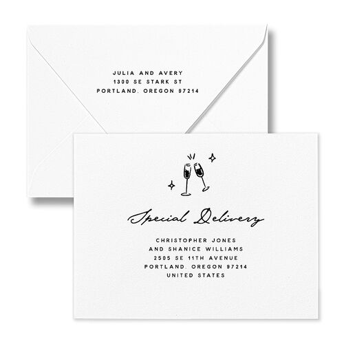 Hand Drawn Cake Save the Date Magnet Euro Envelopes White Taupe Return Address Luxe Signature