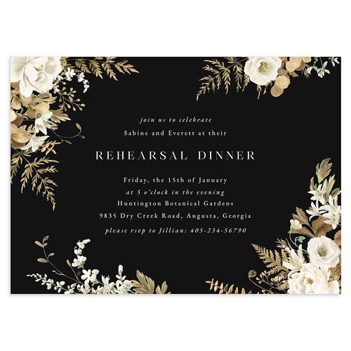 Gilded Fern Frame Botanical Rehearsal Dinner Invitations Charcoal Signature Blank Standard