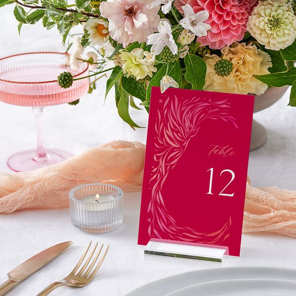 Chinese Phoenix Fenghuang Table Numbers Rose Pink Signature