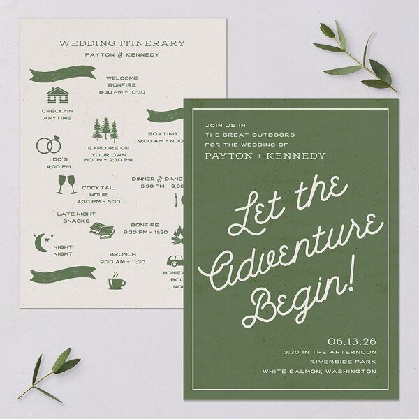 Happy Campers Wedding Invitations Deep Olive Signature Blank No
