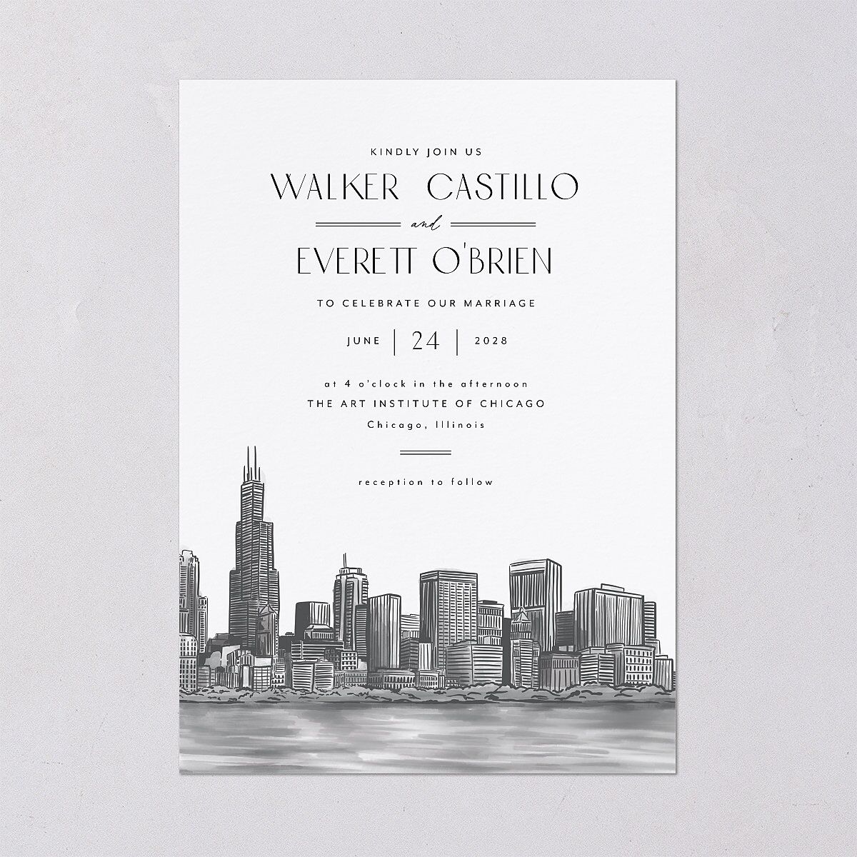 Watercolor Chicago Wedding Invitations Licorice Signature Blank No Standard