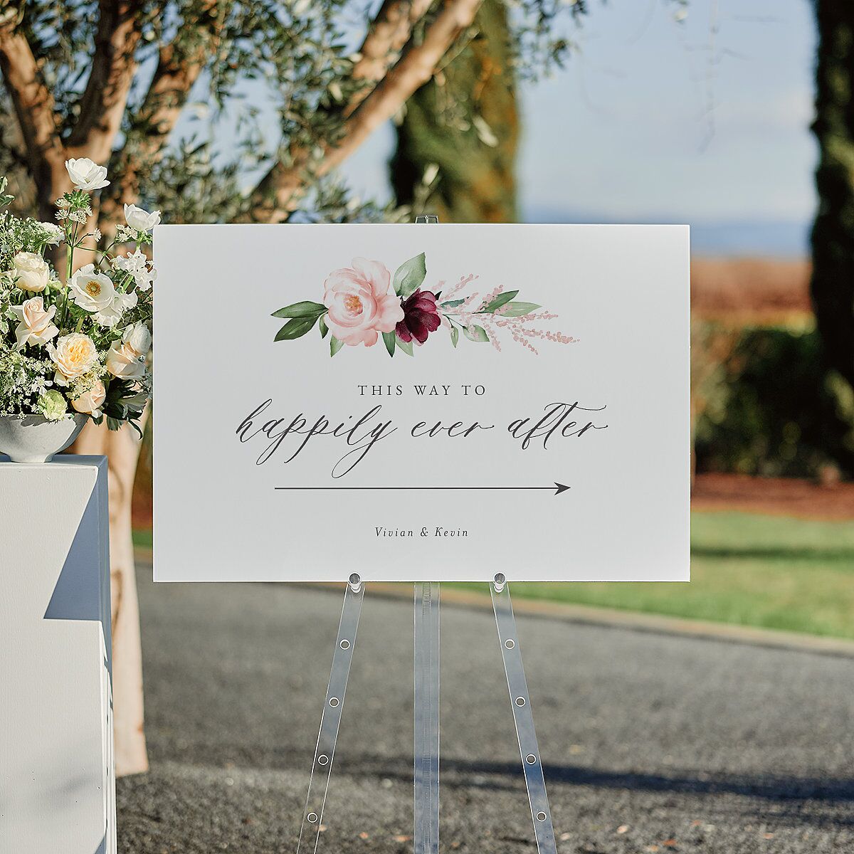 Beloved Floral Standard Direction Sign Large Dark Berry Standard Indoor Foam Core L Direction