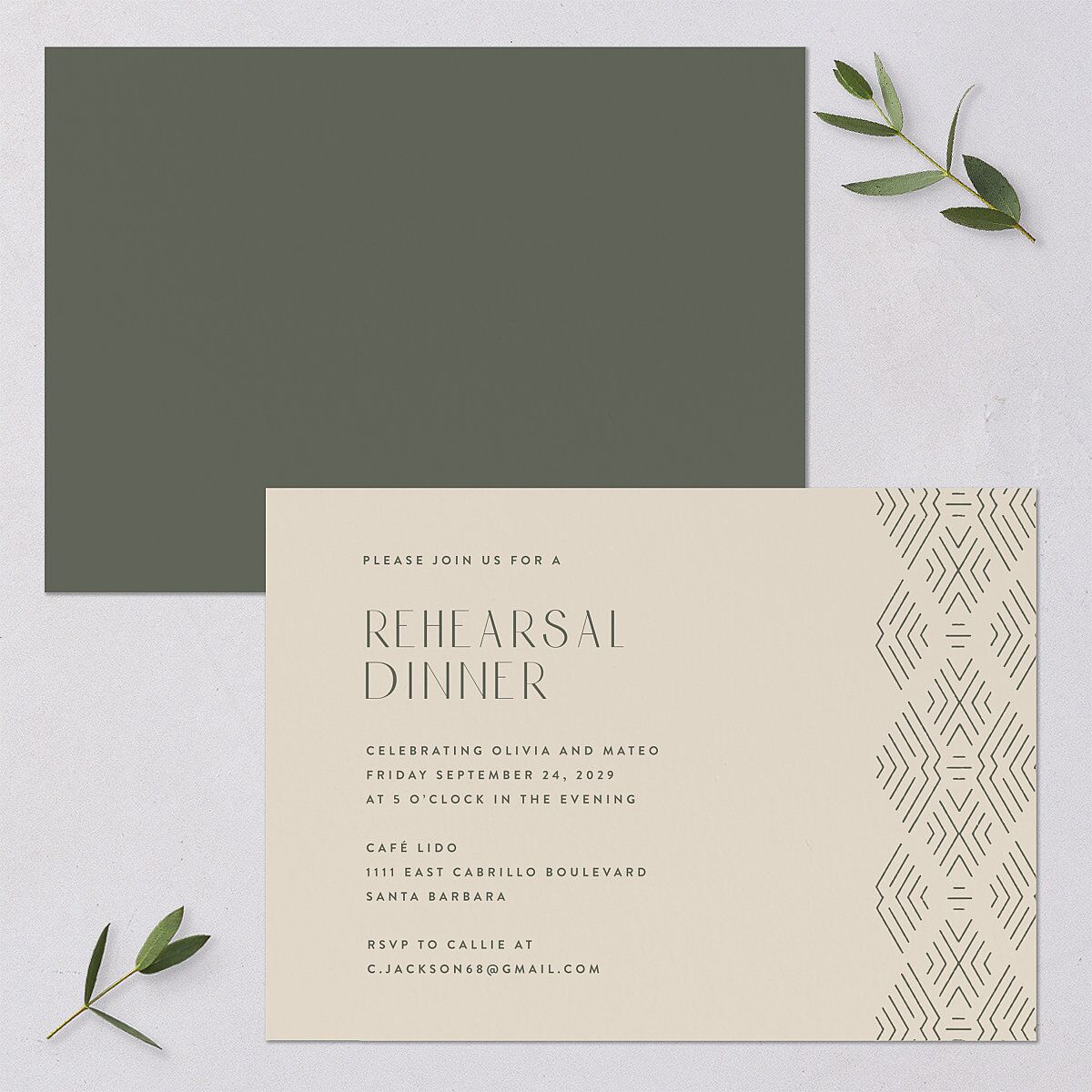 Boho Texture Rehearsal Dinner Invitations Deep Olive Signature Blank Standard