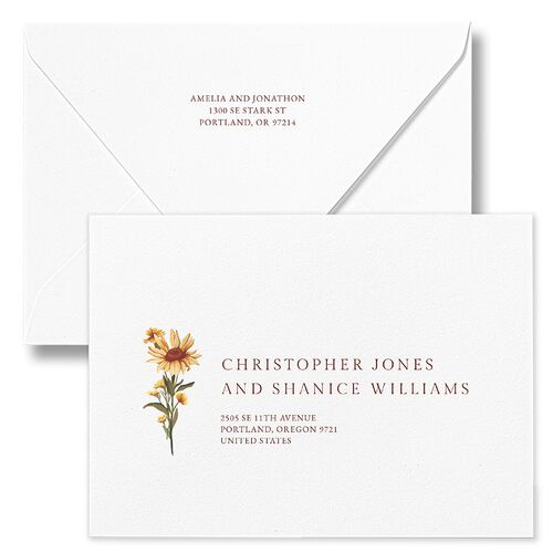 Wild Daisies Wedding Invitation Euro Envelopes White Chestnut Return Address Luxe Signature