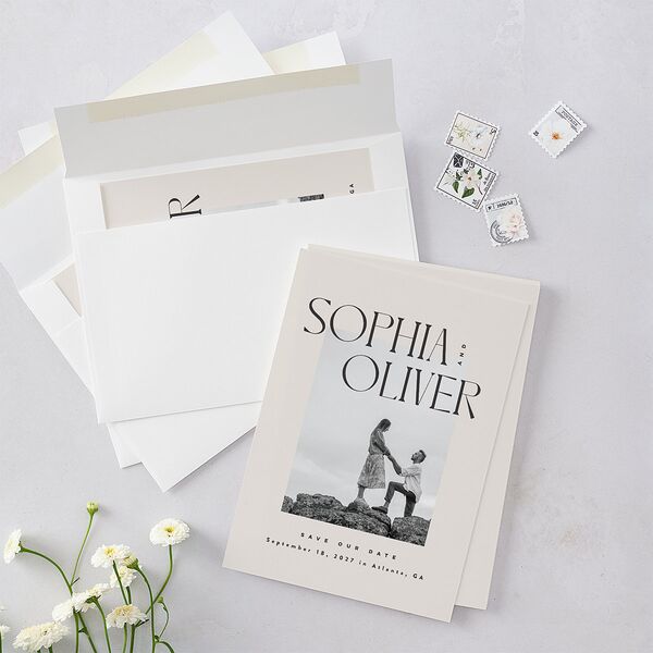 Editorial Names Save the Date Cards Champagne Signature smooth Blank No Standard