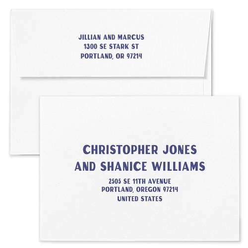 Retro Photo Postcard Inspired Save The Date Card Envelopes White Sapphire Both Recipient and Return Addresses Signature Standard