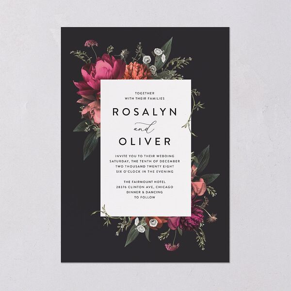 Blooming Botanical Wedding Invitations Midnight Signature Blank No Standard
