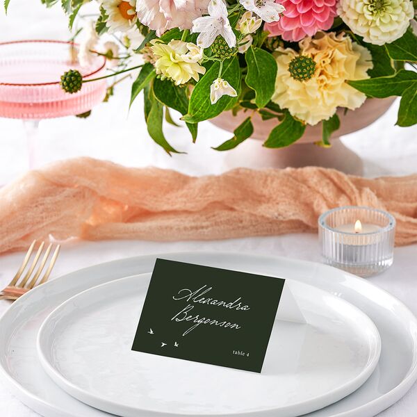 Elegant Mountain Monogram Place Cards Dark Green Signature