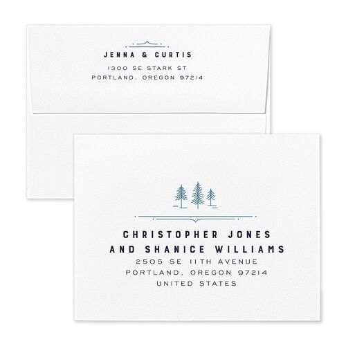 Iconic Mountain Save the Date Magnet Envelopes White Navy Both Recipient and Return Addresses Signature Standard