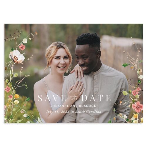 Wildflower Landscape Save the Date Cards Peach Pink Signature smooth Blank No Standard