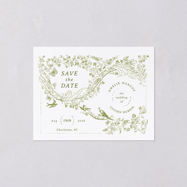 Vintage Toile Save the Date Petite Cards Dark Camo Signature smooth Blank No Standard