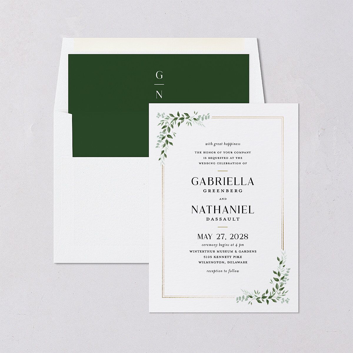 Greenery Frame Foil Envelope Liners Pure White Standard