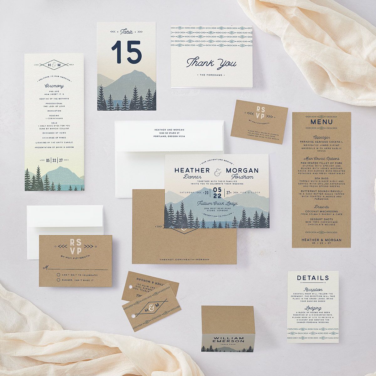 Vintage Mountain Menus Dusty Blue Signature