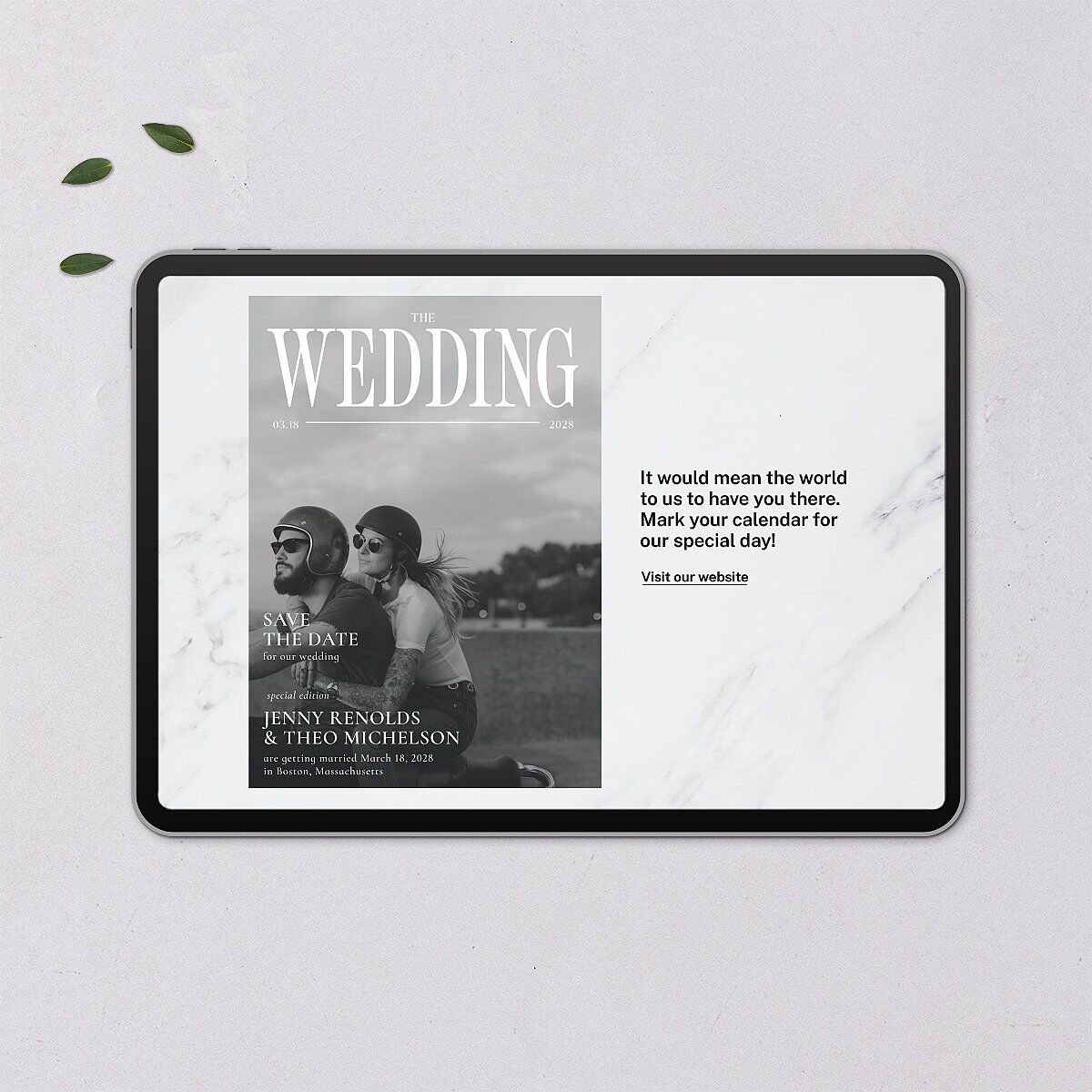 Magazine Cover Digital Save the Date Cards Licorice Dusty Blue Lets Celebrate Standard