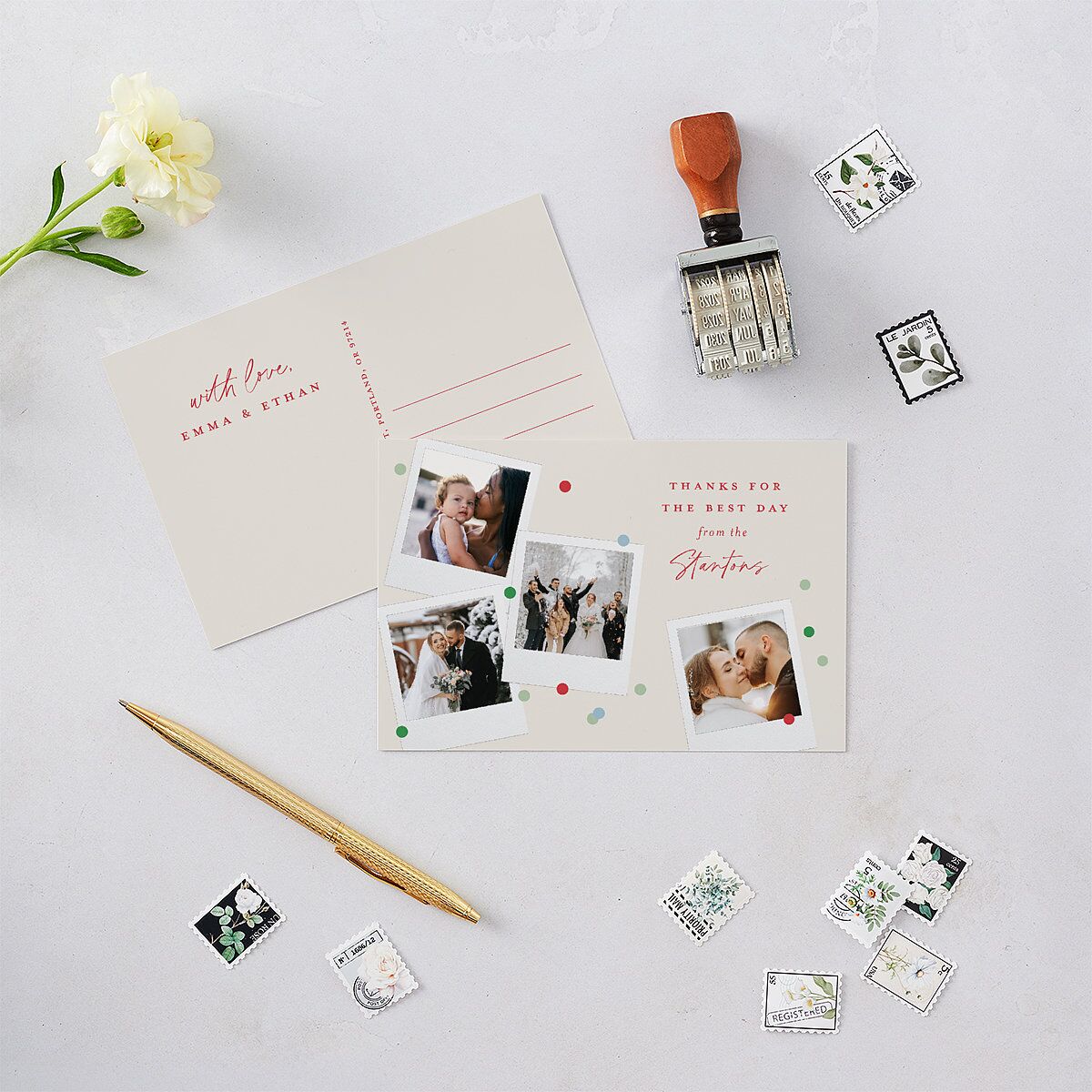 Instant Film Christmas Confetti Thank You Postcards Ivory