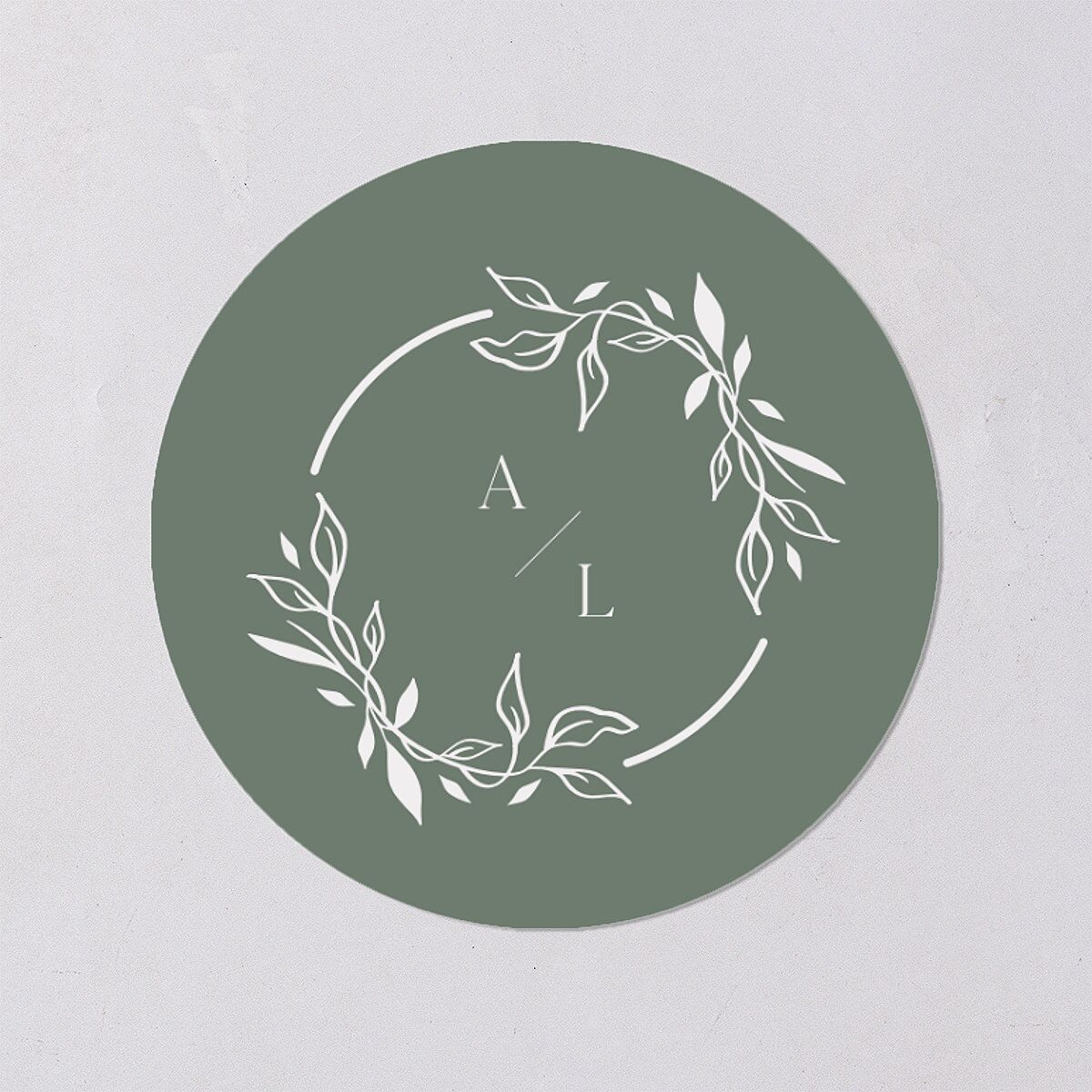 Monogram Leaves Wedding Stickers Eucalyptus Circle