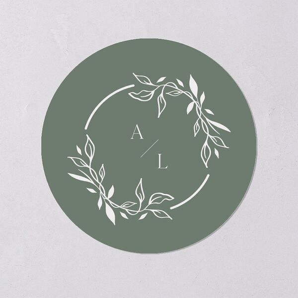 Monogram Leaves Wedding Stickers Eucalyptus Circle