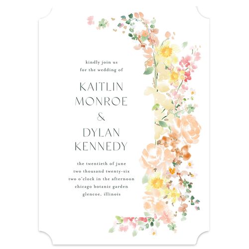 Pastel Flower Arch Foil Wedding Invitations Gold Daffodil Signature Blank No Ticket
