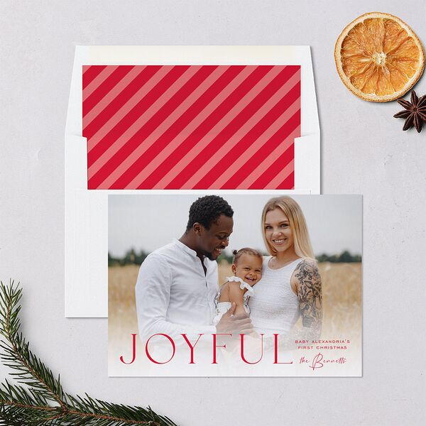 Simple Joys Holiday Cards True Red Signature Blank Landscape Standard