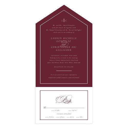 Lasting Frame All-in-One Wedding Invitations Merlot Signature Light Both Recipient and Return Addresses No