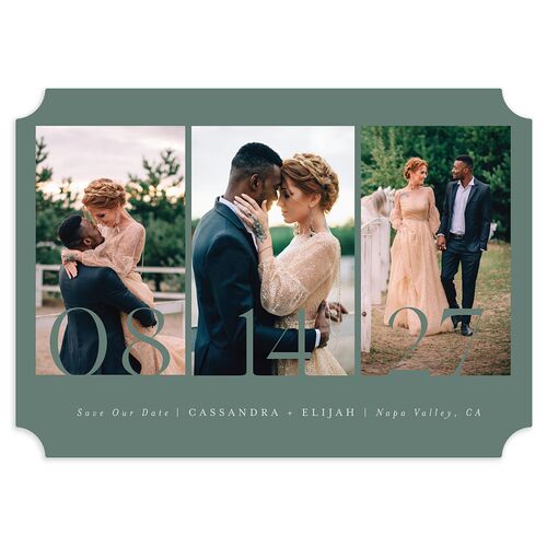 Triptych Photo Save the Date Cards Eucalyptus Signature smooth Blank No Ticket
