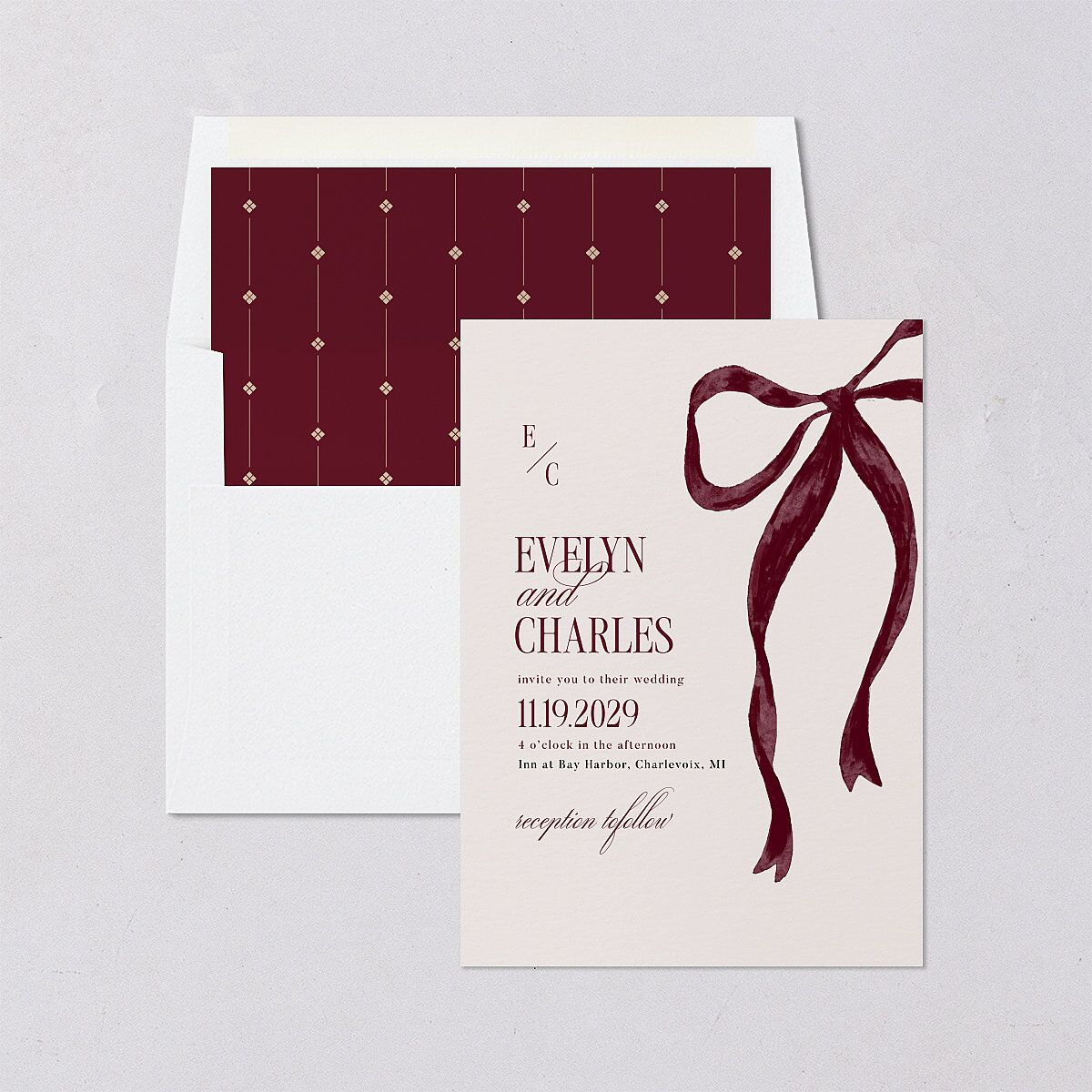 Whimsical Hand Drawn Bow Envelope Liners Burgundy Standard
