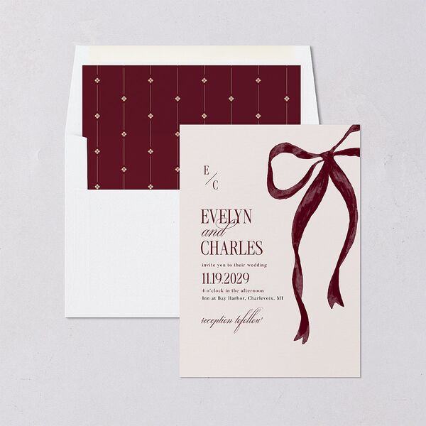 Whimsical Hand Drawn Bow Envelope Liners Burgundy Standard