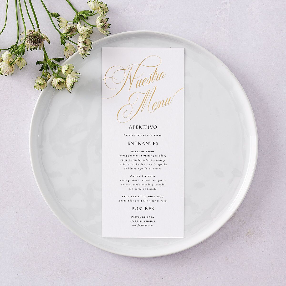 Nuestra Boda Menus Gold Pure White Signature