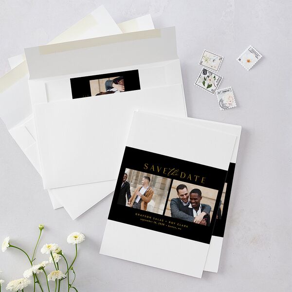 Elegant Grid Save the Date Cards Licorice Signature smooth Blank No