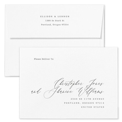 Minimal Calligraphy Wedding Invitation Envelopes Terracotta Steel Gray Return Address Standard Signature