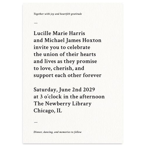 Elegant Typography Wedding Invitations Cotton Signature Blank No Standard