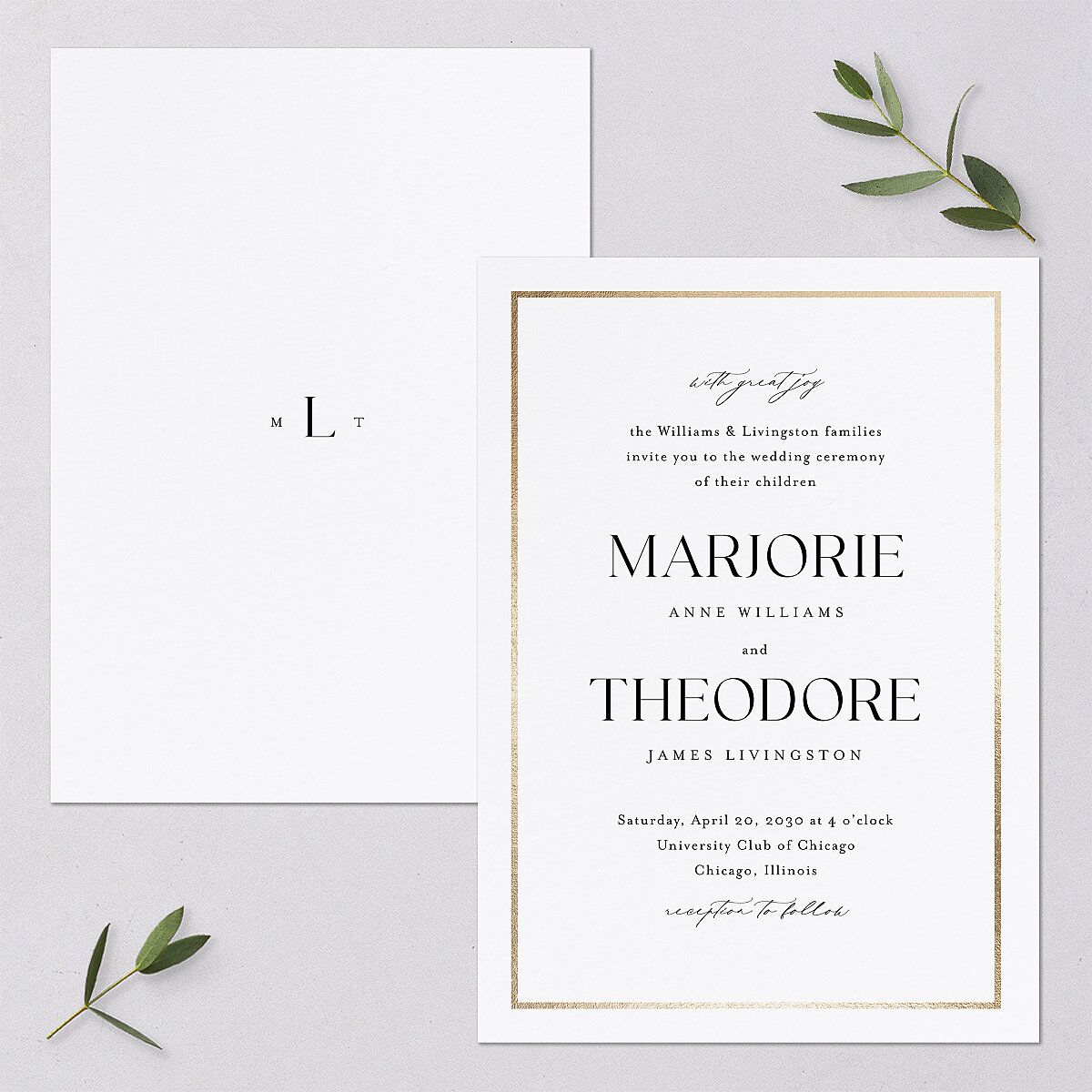 Joyful Union Foil Wedding Invitations Gold Pure White Signature Blank No Standard