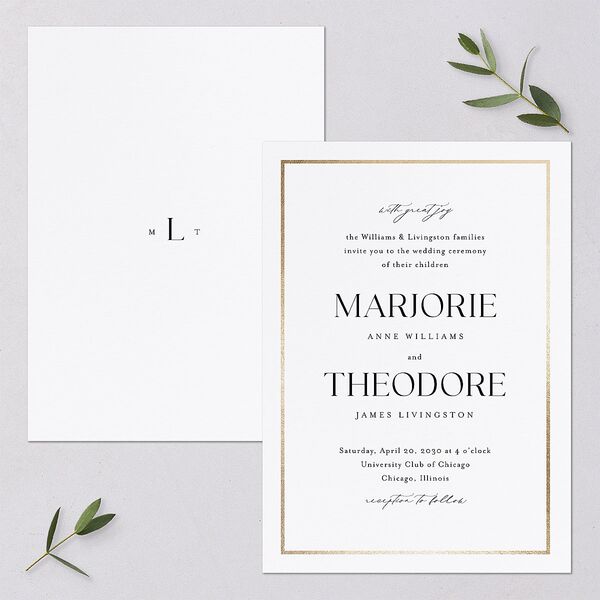 Joyful Union Foil Wedding Invitations Gold Pure White Signature Blank No Standard