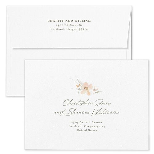 Floral Photo Save The Date Card Envelopes Blush White Both Recipient and Return Addresses Signature Standard